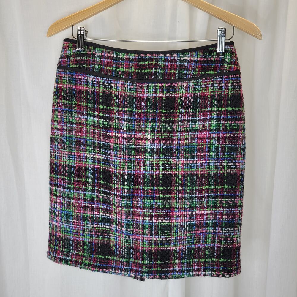 Talbots Black, Green, Pink, Blue Tweed Straight Skirt, 2